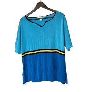 Exclusively Misook XL Top Shirt Sleeveless Acrylic Teal aqua‎ Colorblock